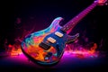 Colorful Guitar neon. Generate Ai