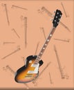 Colorful guitar viewed from above on abstract white background, , ideal for guitar addicts