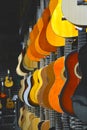 Colorful guitars in the shop Royalty Free Stock Photo