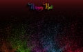 Colorful gulaal, powder color, indian festival for Happy Holi card with colourful explosion patterned and crystals on paper black Royalty Free Stock Photo