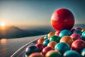 colourful gumballs in bowl with blue background Ai generated