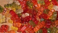 Colorful gummy bears or jelly babies in top-down close-up view - beautiful background Royalty Free Stock Photo