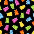 Colorful gummy and Jelly Bears. Fruit and delicious sweets. Cartoon style. Seamless Pattern, Background, Wallpaper