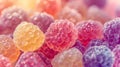 Colorful gummy raspberries with a sugary coating, a bright and cheerful confection