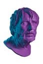 Colorful gypsum copy of ancient statue of Lucius Seneca head for artists isolated on a white background. Seneca 4 BC-65