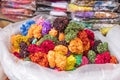 Colorful hair ties for sale at a market in Srinagar