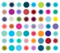 Colorful halftone vector pattern, texture design element set, collection. Circles, dots, screentone illustration. Freckle, stipple