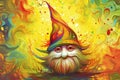 Colorful Halloween background with a funny wizard in a hat, Illustration