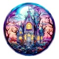 Colorful Halloween House Round Stained Glass Window Royalty Free Stock Photo