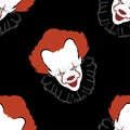 Colorful halloween pattern with scary clowns.Vector holiday background.Textile texture