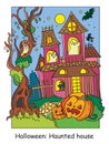 Colorful Halloween scary haunted house at night Royalty Free Stock Photo