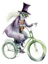 Colorful Halloween Skeleton on A Bicycle on a white background