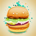 Colorful hamburger stylized illustration. Fast food logo. Hamburger icon. Digital illustration based on render by neural