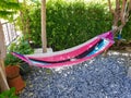 Colorful hammocks with beautiful colors tied Royalty Free Stock Photo