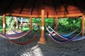 Colorful hammocks in terrace. Costarica. Royalty Free Stock Photo