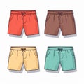 Colorful Hand-colored Swim Shorts Template With Distinctive Character Design