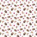 Hand dawn autumn leaves on white background. Thanksgiving seamless pattern, fall textures