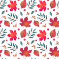 Colorful autumn leaves on white background. Thanksgiving seamless pattern, fall textures
