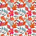 Colorful hand dawn autumn leaves on white background. Thanksgiving seamless pattern