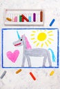 Colorful hand drawing: cute gray unicorn Royalty Free Stock Photo