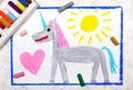 Colorful hand drawing: cute gray unicorn Royalty Free Stock Photo