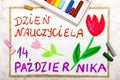 Colorful hand drawing: Polish Teacher`s Day card