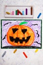 Colorful hand drawing: Scary Hallowen pumpkin.