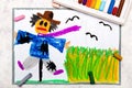 Colorful hand drawing: scary scarecrow