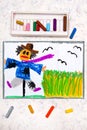 Colorful hand drawing: scary scarecrow