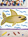 Colorful hand drawing: Scary sea monster, shark