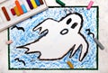 Colorful hand drawing: Scary White Ghost.