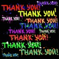 Colorful hand drawn abstract vector background of words `thank you!` with bright splashes Royalty Free Stock Photo