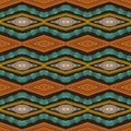 Colorful hand drawn african tribal diamonds pattern. Seamless vector textile background. Hand drawn horizontal chevron style wave