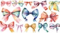Colorful Hand-Drawn Bows and Ribbons for Invitations and Scrapbooking.