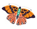 Colorful hand drawn butterfly illustration on white background. Stylized flying insects, decorative elements, vector