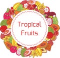 Colorful hand drawn circle frame and label with tropical exotic