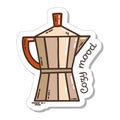 Colorful hand-drawn cold days mood sticker with a coffee pot Royalty Free Stock Photo