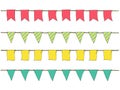 Colorful Hand drawn doodle bunting banners for decoration. Cartoon banner set, bunting flags, border sketch. Decorative elements. Royalty Free Stock Photo