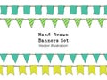 Colorful Hand drawn doodle bunting banners set for decoration. Doodle banner set, bunting flags, border sketch. Bright horizontal Royalty Free Stock Photo