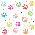 Colorful hand drawn doodle paw print with hearts vector