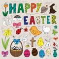 Colorful Hand drawn easter doodles set