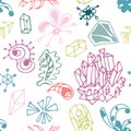 Colorful hand drawn fantasy seamless pattern with different original shapes Royalty Free Stock Photo