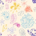 Colorful hand drawn fantasy seamless pattern with different original shapes Royalty Free Stock Photo