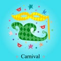 Colorful Hand Drawn Mask, Shoe, Stars and Lips Arranged in a Circle. Doodle Carnival Symbols