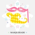 Colorful Hand Drawn Mask, Shoe, Stars and Lips Arranged in a Circle. Doodle Masquerade Symbols.