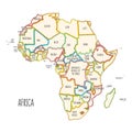 Colorful hand drawn political map of Africa