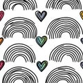 Colorful Hand-Drawn Rainbows and Hearts Seamless Pattern Design Royalty Free Stock Photo