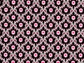 Colorful hand drawn red and white organic symmetrical pattern over black background