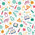 Colorful Hand-Drawn School Supplies Patter Royalty Free Stock Photo