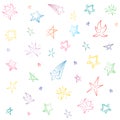 Colorful Hand Drawn Set of Stars. Children Drawings of Funny Stars. Sketch Style. Royalty Free Stock Photo